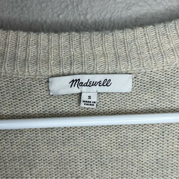 Madewell Neutral Wool Blend Bubble Sleeve V Neck Knit Sweater Dress size Small - Picture 7 of 8